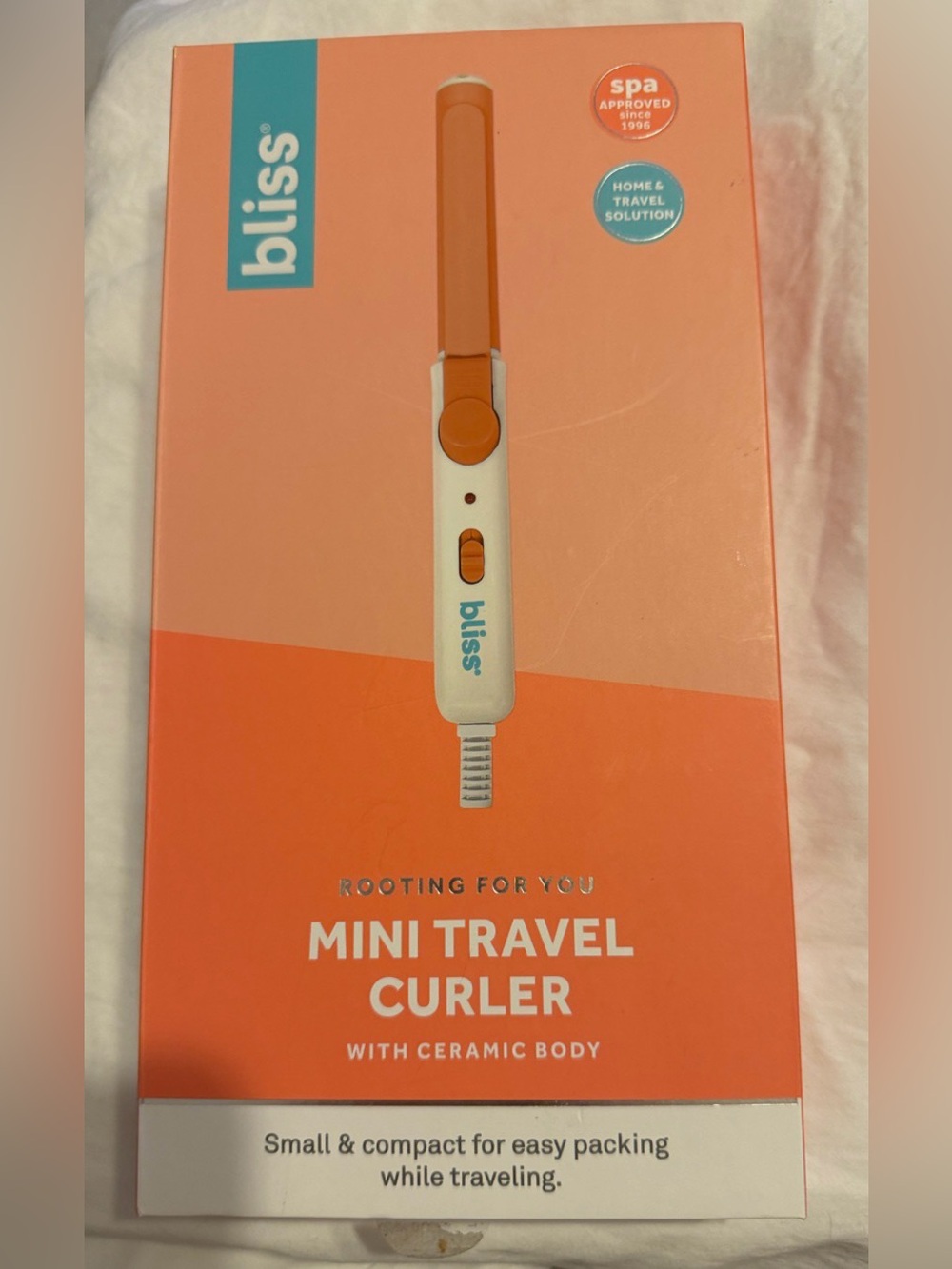 BLISS MINI TRAVEL CURLER Coral Orange Salon Style Ceramic Curling Iron New